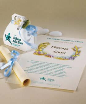Bomboniera Portaconfetti e Pergamena Comunione Solidale Bimbo